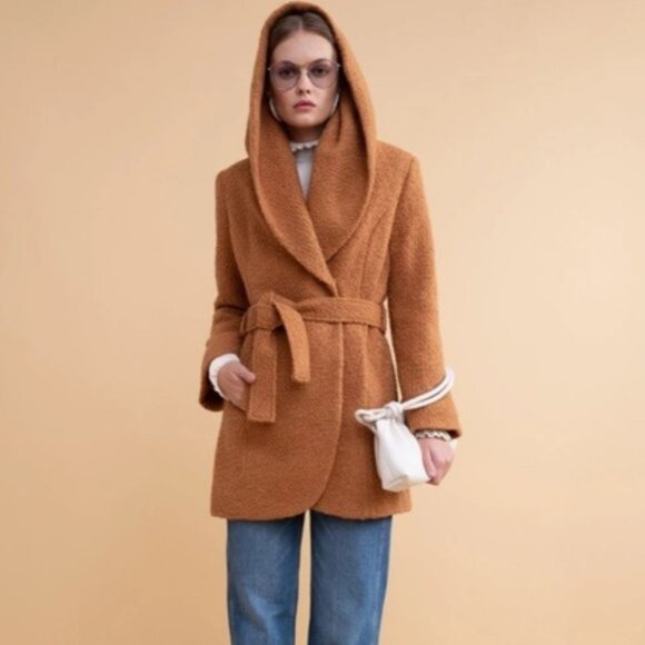 Rachel Parcell Wool Blend Bouclé Wrap Coat in Almond - size small - Picture 1 of 10